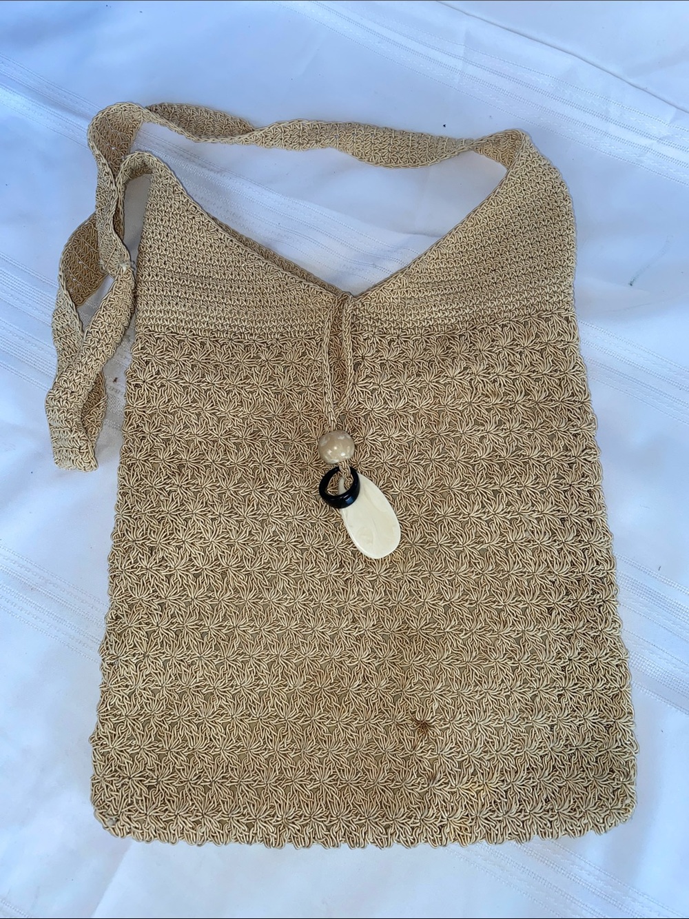 Jackson Woven Crochet Shoulder Bag in Tan - Lightweight Tote